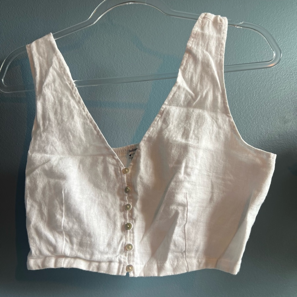 Madewell White Linen Button-Up Tank Top